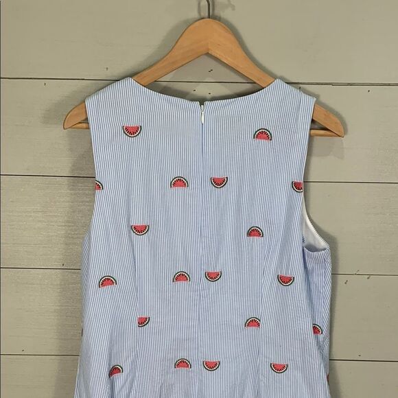 Talbots NWT seersucker Blue striped Watermelon embroidered dress size 14 $119 - Picture 8 of 12